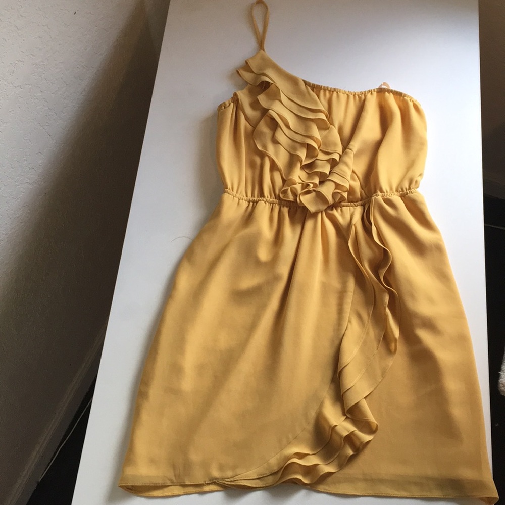 BCBG yellow one strap above knee  cocktail dress